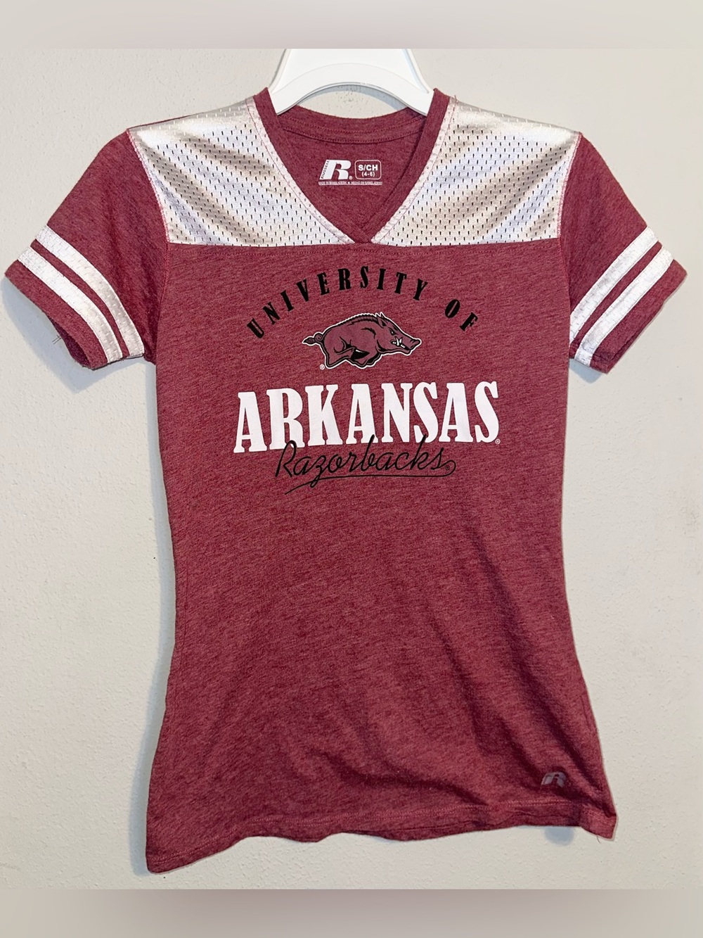 Russell Athletic Heathered Maroon Arkansas Razorbacks V Neck Shirt